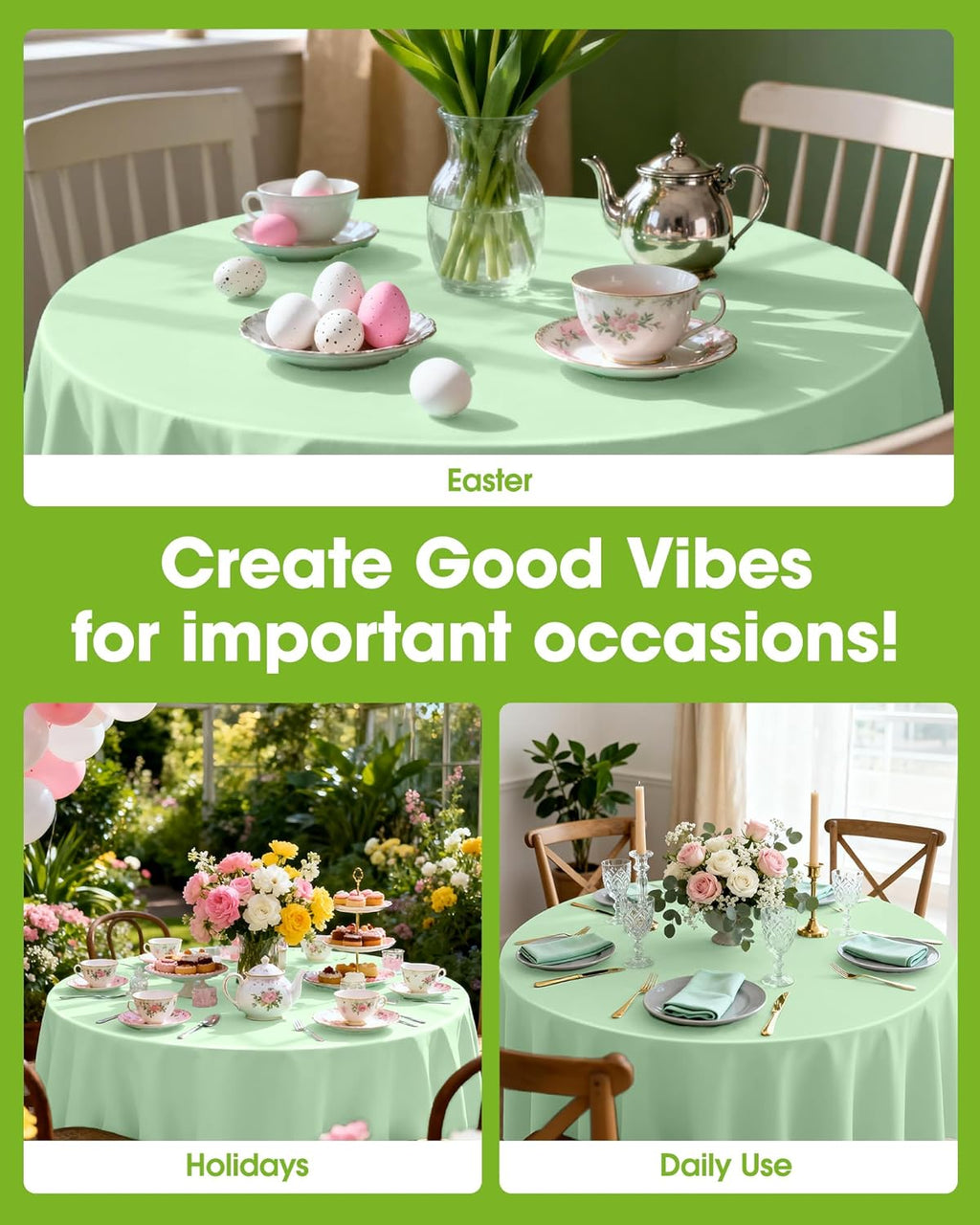 Pureegg 84'' Round Disposable Table Cloths - Sturdy & Leakproof, 10 Pack, Sage Green for Easter Parties