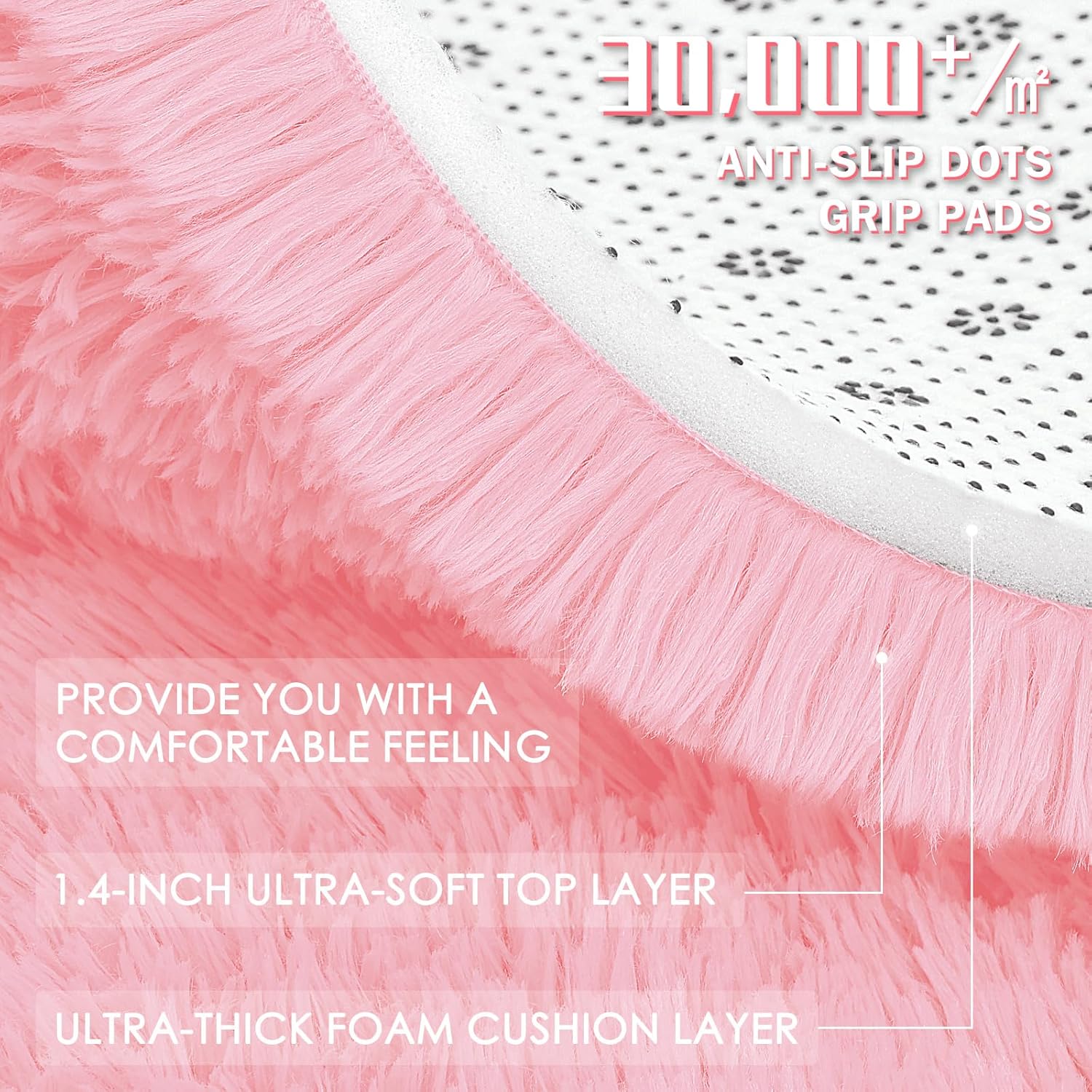OLANLY Pink Round Area Rug - Soft, Fluffy, Machine Washable 2 ft Circle Carpet for Bedroom & Nursery Decor