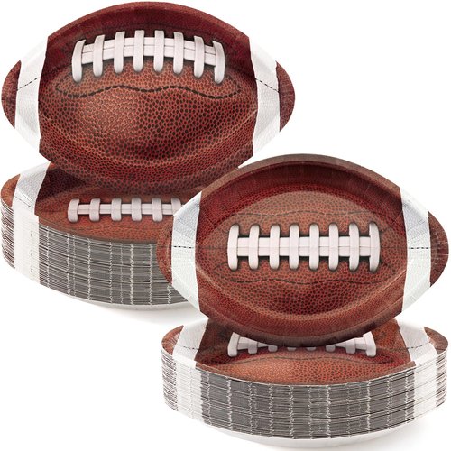 FULJOOY 60 Pcs 3D Football Paper Plates 11.5 x7.5 Inch Large Disposable 450 GSM Heavy Duty Football Shaped Plate Ball Party Supplies Serving Trays for Game Day Birthday Party and Sports Day Decor