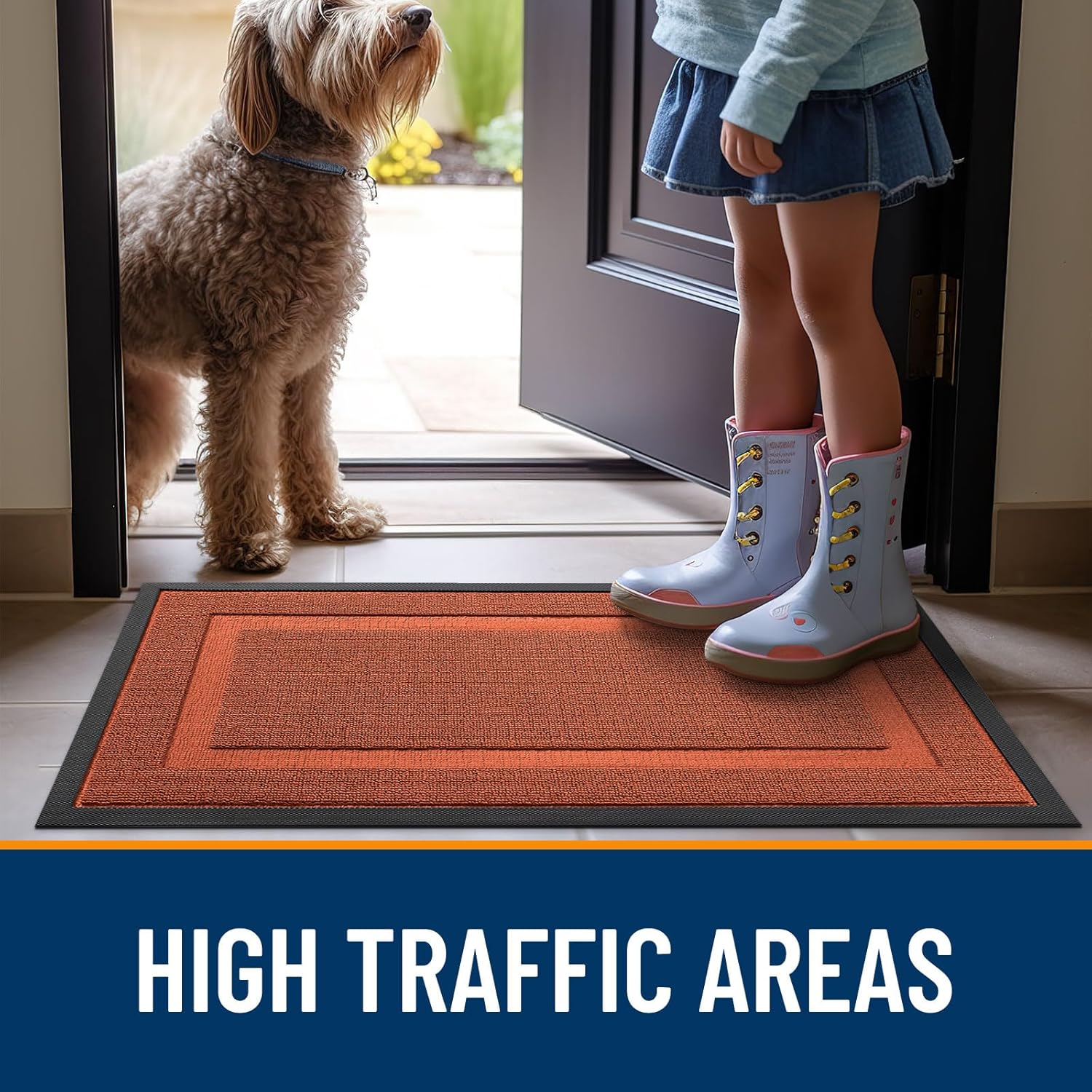 OLANLY Waterproof Front Door Mat - All-Season Indoor/Outdoor Doormat | Sturdy Natural Rubber, 35x23, Vermillion Red