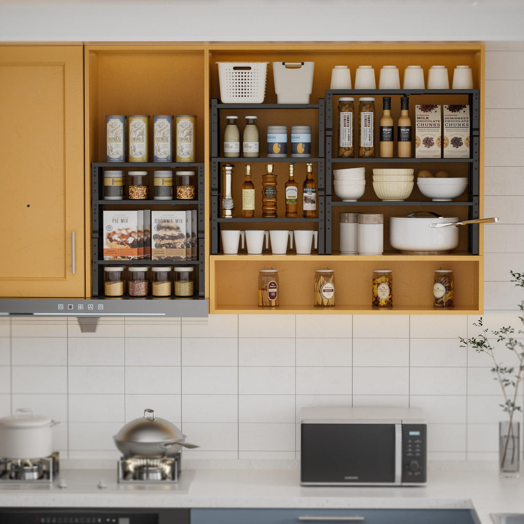 Jojocross Expandable,Stackable Spice Rack,Seasoning Organizer and Storage,Spices Jar Racks for Cabinet,Countertop, Metal Pantry, Cupboard,Laundry Storages,Heavy Duty(2 PACKS/MEDIUM/BLACK)