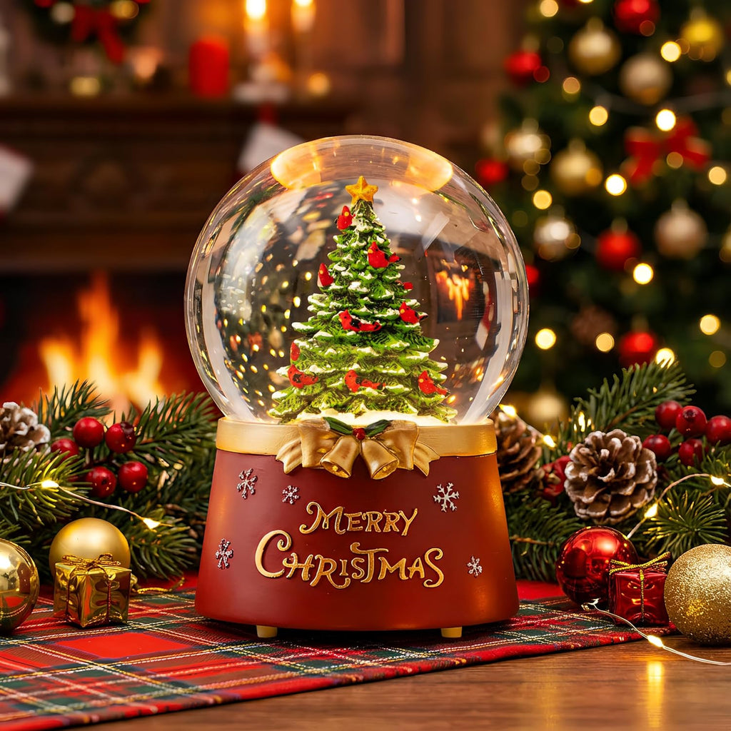 Regine Switzerland Musical Snow Globe | Lighted Christmas Tree Decoration with Swirling Glitter
