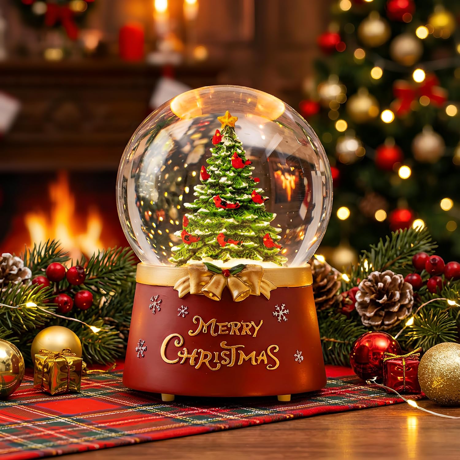 Regine Switzerland Musical Snow Globe | Lighted Christmas Tree Decoration with Swirling Glitter