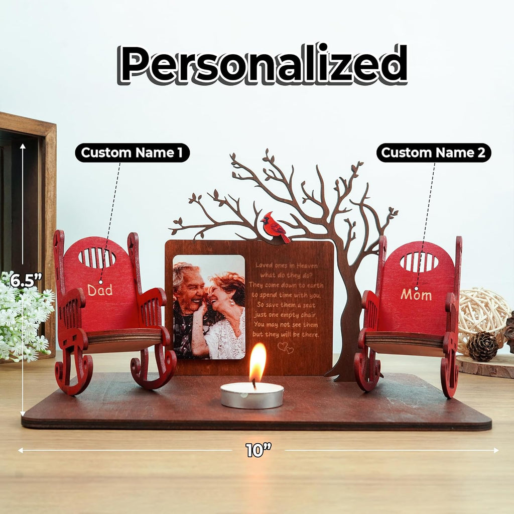 Cardinalis Memorial Candleholders - Personalized Rocking Chair Tribute for Loved Ones | Wooden Keepsake Decor