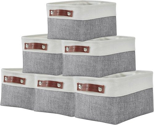 DECOMOMO Small Storage Baskets - Organize Your Closet with Grey & White 6-Pack Bins