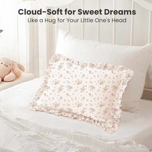 Konssy Flounce Muslin Toddler Pillowcase, Soft Cotton Toddler Pillow Case for 13x18 Pillow, Cozy Travel Kids Baby Pillowcases with Envelope Closure (Floral)