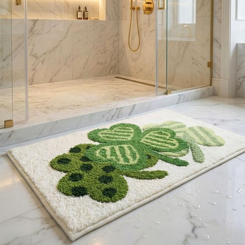 Lyrow St. Patrick's Day Bathroom Rug with 3D Plush Lucky Shamrock 31'' x 20'' St Patricks Day Bathroom Decor Clover Bath Mat Absorbent Bath Rug Non Slip Washable for Bedroom Living Room Home Decor