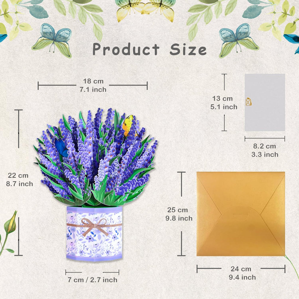 ROBBEAR 3D Lavender Bouquet Pop-Up Card - Unique Flower Greeting Card for Any Occasion | Perfect for Birthdays, Mother's Day, Anniversaries, and Valentine's Day