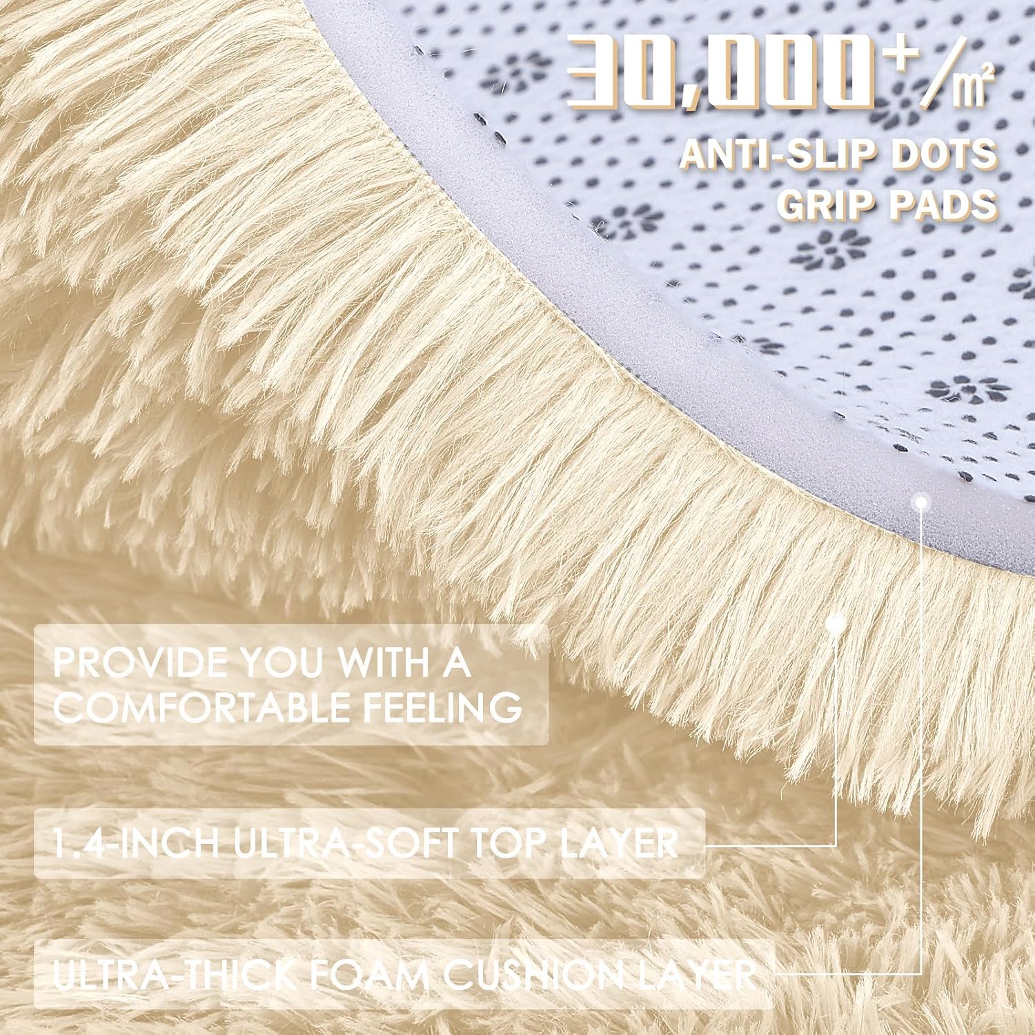 OLANLY Large Area Rug - Soft Fluffy Shaggy Carpet for Living Room & Bedroom | 6x9 ft, Cream