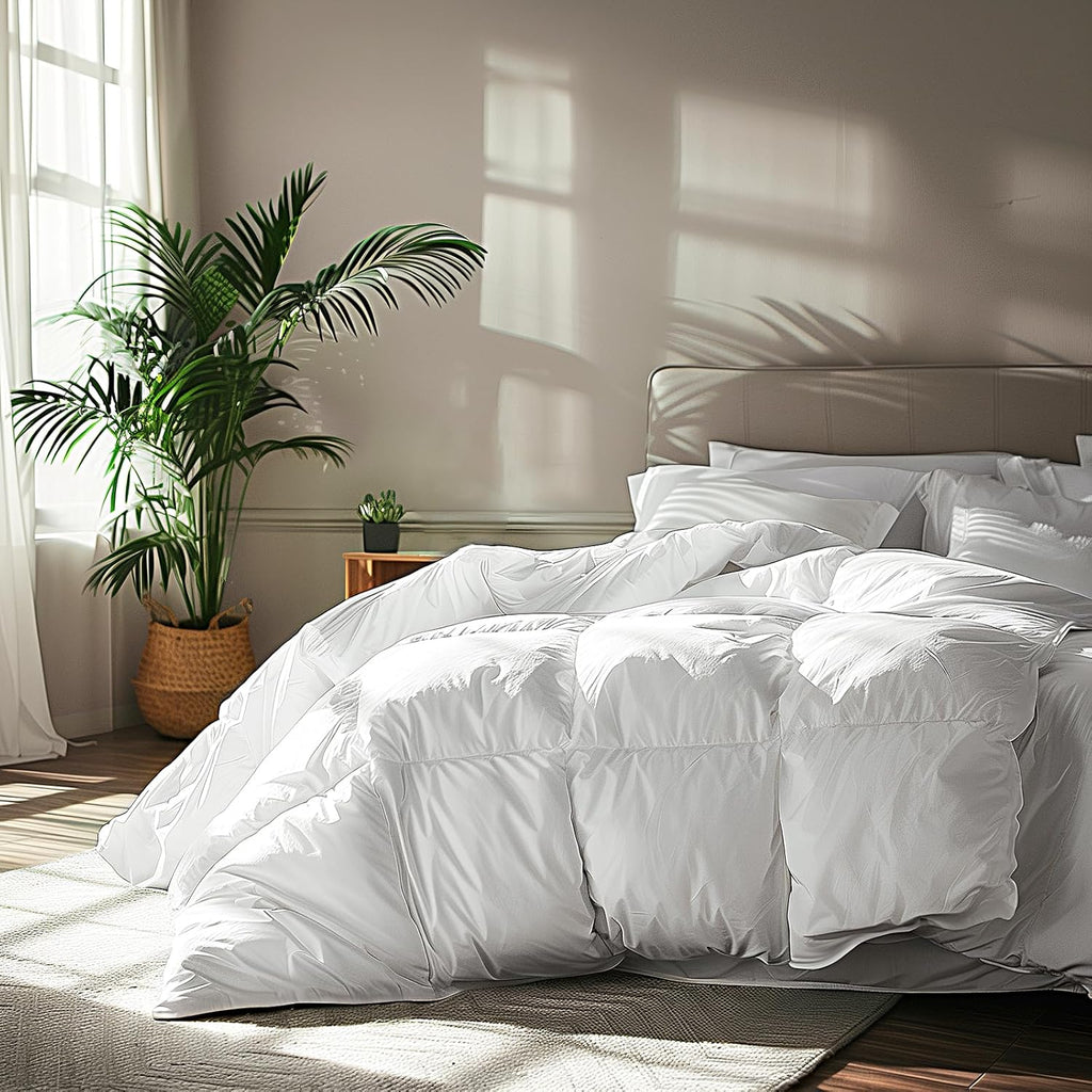 Serta Goose Feather Down Comforter | Queen Size 100% Cotton Duvet Insert - Hypoallergenic Luxury Bedding 90 x 90 Inch White