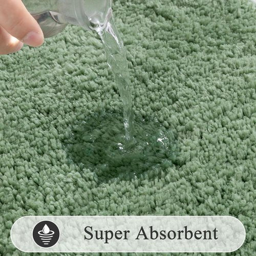 SHACOS Sage Green 5 Pieces Bathroom Rugs Set with Toilet Lid Cover Ultra Soft Absorbent Microfiber Bath Mat U Shape Contour Rug for Bathroom, Non Slip Machine Washable Bath Runner Rugs for Bedroom