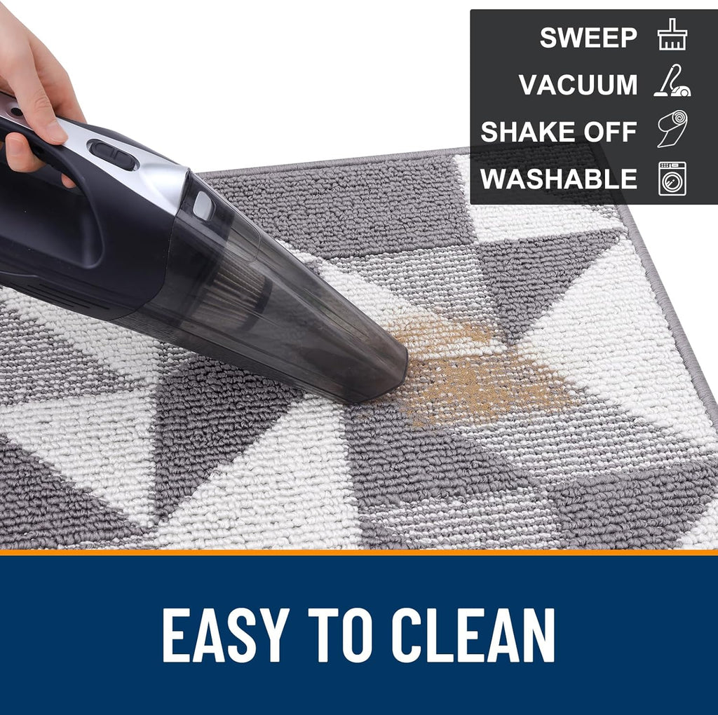 OLANLY Indoor Door Mat - Washable, Odor-Free, Low-Profile Geometric Design | 32x20 Grey Entryway Carpet