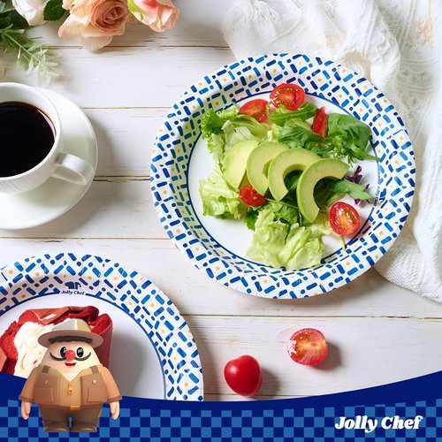 JOLLY CHEF 10-Inch Heavy Duty Paper Plates - 140 Count, Soak-Proof & Cut-Proof for Parties & Picnics