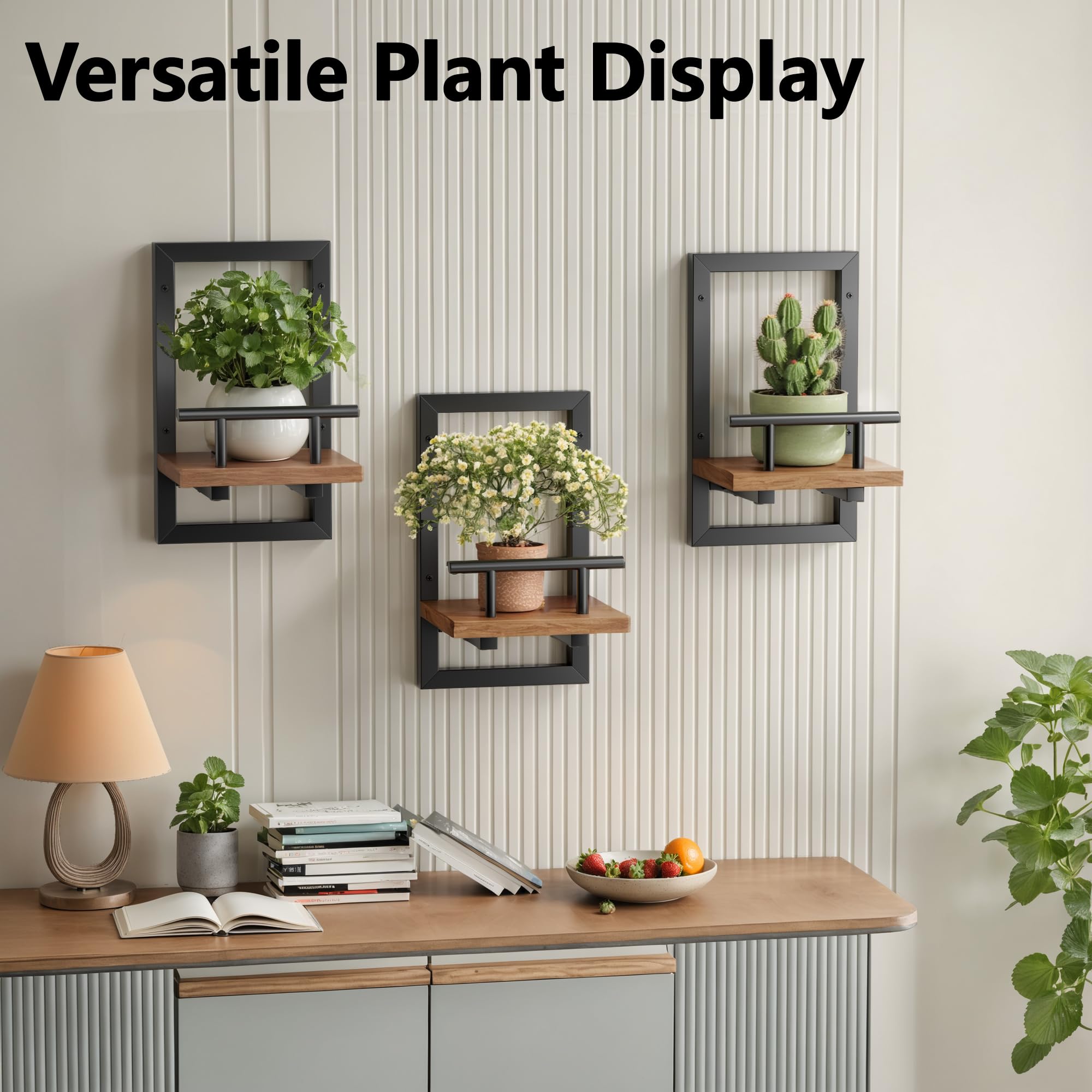 Sbosbo Floating Shelves for Wall, Plant Shelf Indoor, Wall Planters for Indoor Floating Plant Shelves for Bedroom, Living Room, Kitchen, Office, Bathroom Decor (2 Pack)