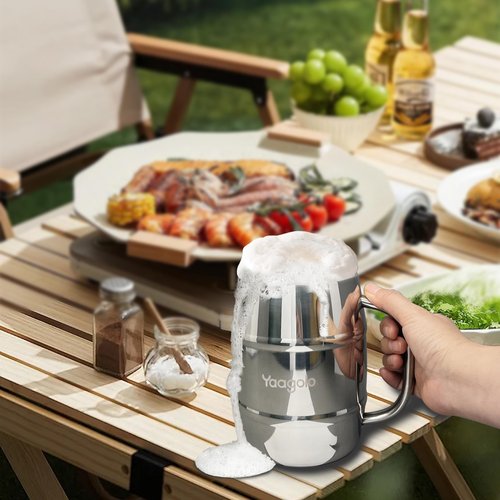 Yaagolo Insulated Beer Stein, 2 Pack 32oz Double Wall Stainless Steel Beer Stein with Handle, Insulated Stein Mug for Cold Drinks, Hot Coffee, Milk, Shatterproof Cups for Men Women