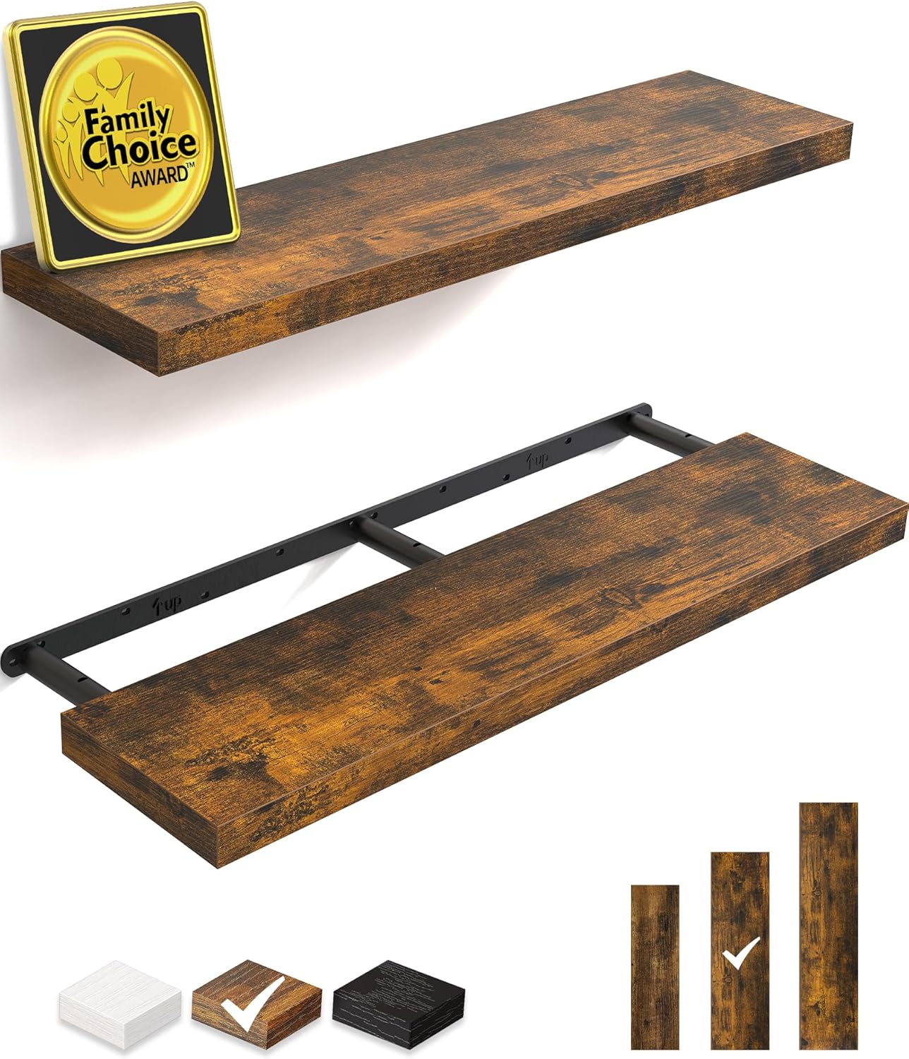 BAYKA Floating Shelves - 36-Inch Rustic Wood Wall-Mounted Shelves for Home & Office | Set of 2 (Rustic Brown)