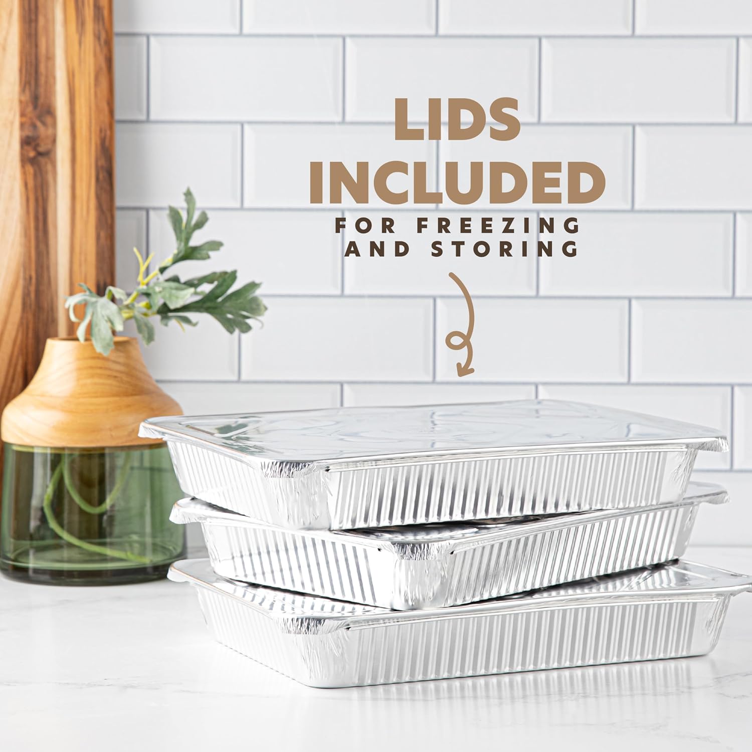 Plasticpro 12.5'' x 9'' Heavy-Duty Aluminum Pans - 10 Pack Disposable Foil Pans with Covers