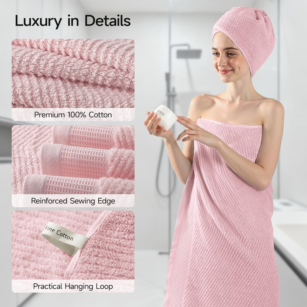 REDKISS Luxury 8-Piece Pink Towel Set, 2 Bath Towels, 2 Hand Towels, 4 Washcloths, 100% Cotton, Quick Dry, Highly Absorbent Towels for Bathroom, Gym, Hotel, Spa