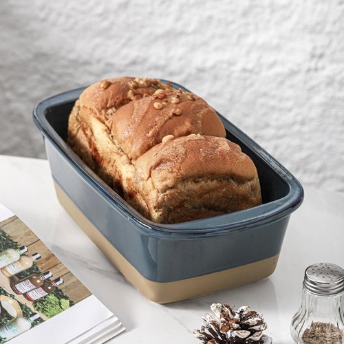 HVH Ceramic Loaf Pan - 9 x 5 Inch Bread Baking Dish | Farmhouse Style in Blue