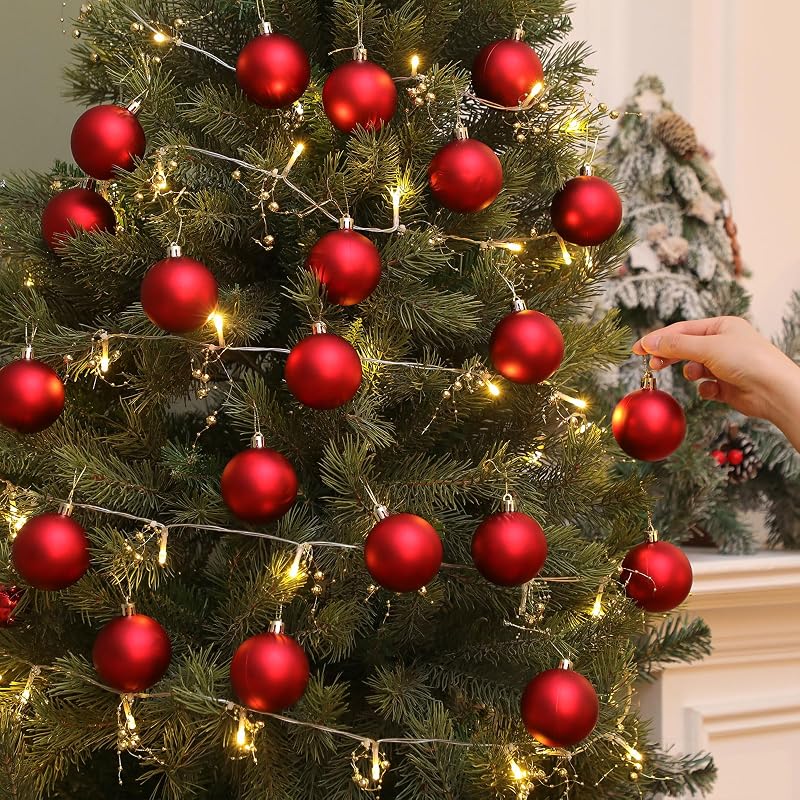 Red Christmas Ball Ornaments 100 Pcs 2.36 Inch Fillable Drops with Gold Rope