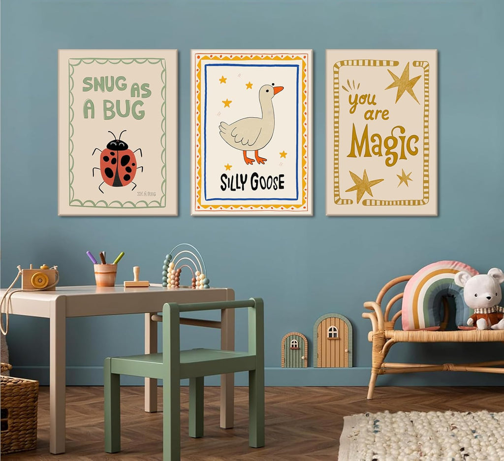 Silly Goose Nursery Canvas Wall Art - Cute Animal Insect Decor | Rustic Farmhouse Print for Kids' Rooms