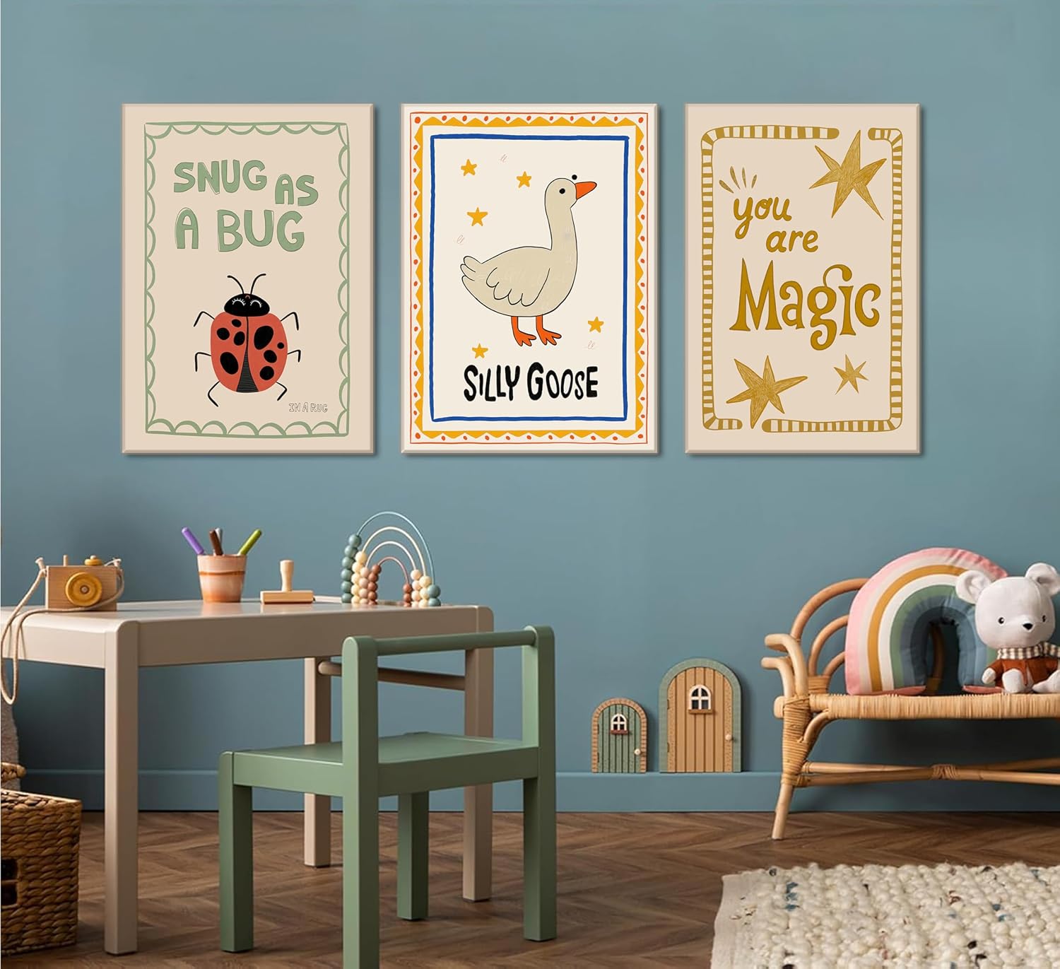 Silly Goose Nursery Canvas Wall Art - Cute Animal Insect Decor | Rustic Farmhouse Print for Kids' Rooms