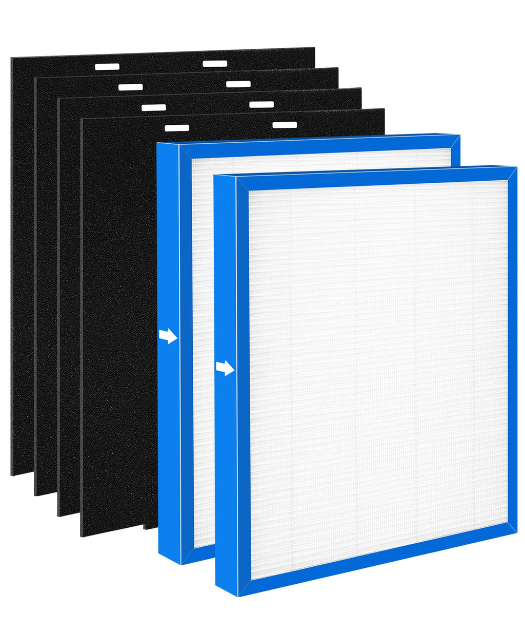 Popurure AF-10FL Replacement Filter Compatible with HoMedics Air Purifier AF-10 AP-15 AR-10 Filter, Part Number AF-10FL AP-15CRF AF-15, with 2 HEPA Filter + 4 Activated Carbon Pre-filters