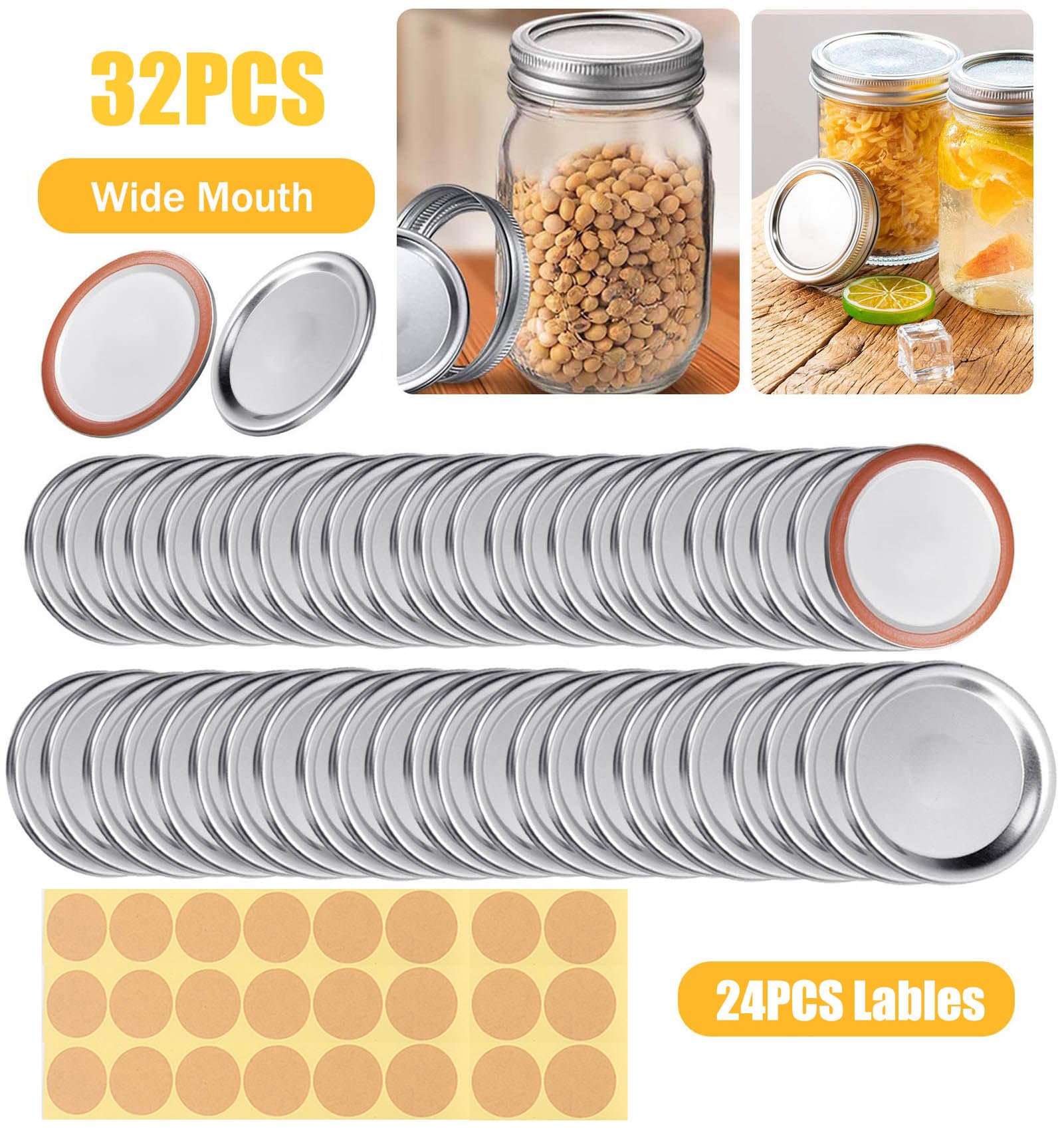 32Pcs Rust-Proof Canning Lids Wide Mouth, Wide Mouth Mason Jar Lids for Ball or Kerr, Large Mouth Mason Jars Lids