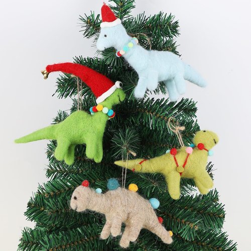 Juegoal Christmas Felt Dinosaur Ornaments - Set of 4 Cute Wool Hanging Decor for Themed Parties