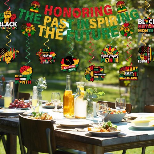 Black History Month Decorations,Black History Month Hanging Swirls Banner for Classroom African Decor Hanging Ceiling Supplies