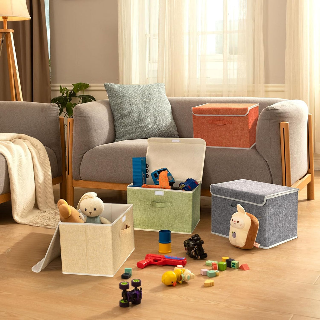Skiennix Storage Bins - Foldable Clothing Storage Box with Lid & Handle | 15L x 10W x 10H Inch, 4 Color Set