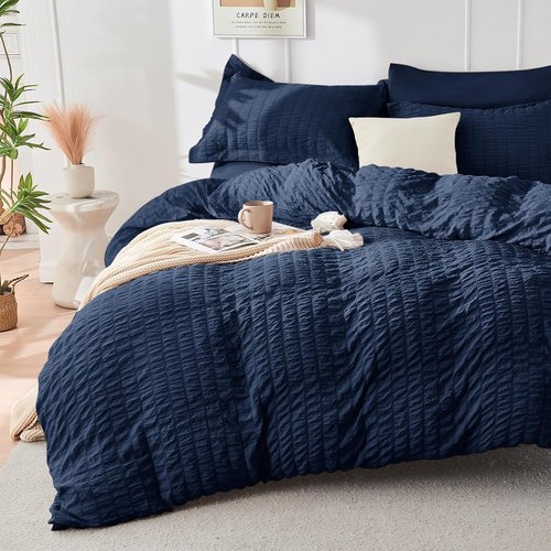 HYMOKEGE Navy Blue California King Comforter Set - 7-Piece All-Season Luxury Bedding Collection