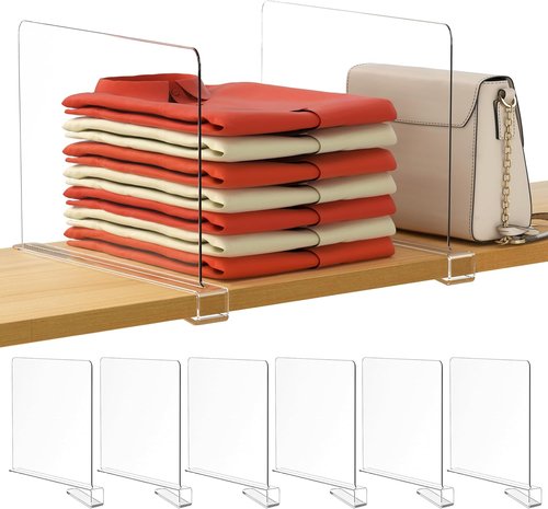 HBlife Clear Shelf Dividers - 12-Inch Extra Tall Purse Organizer | 6-Pack Acrylic Closet Storage