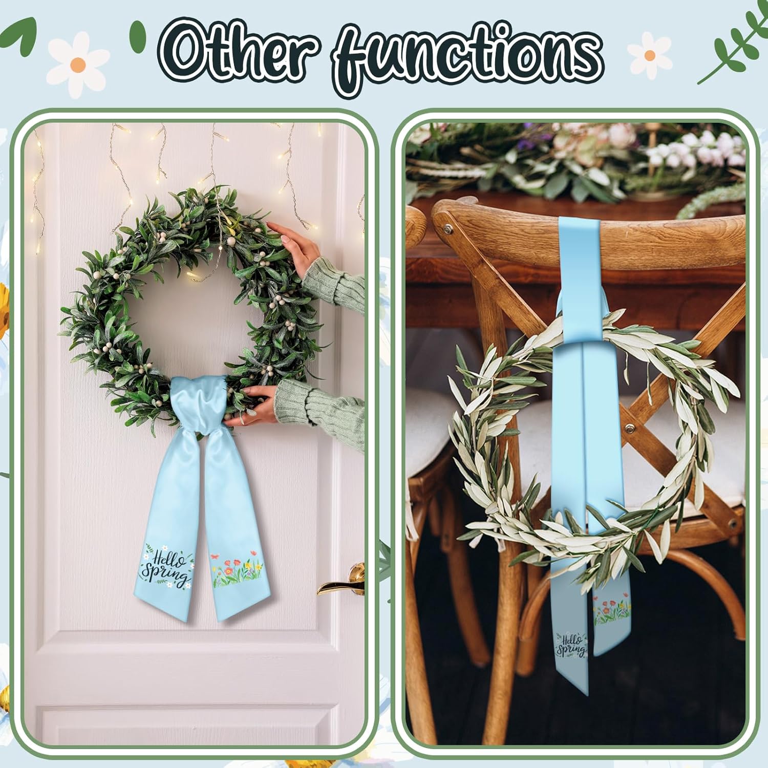 VitalCozy Spring Wreath Sash - Elegant Satin Ribbon for Embroidery Monogram | Indoor & Outdoor Decor