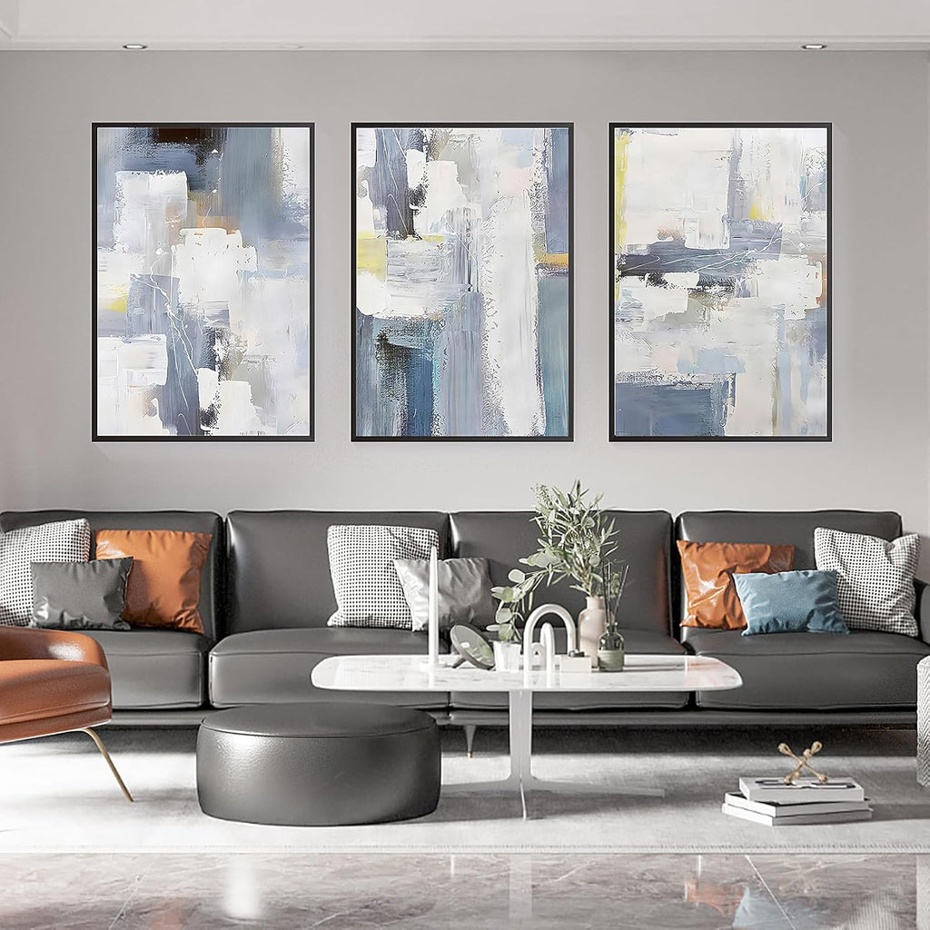 Skiennix Wall Art Set - Boho Black & White Canvas Paintings for Living Room | Large 24"x32" Framed Decor