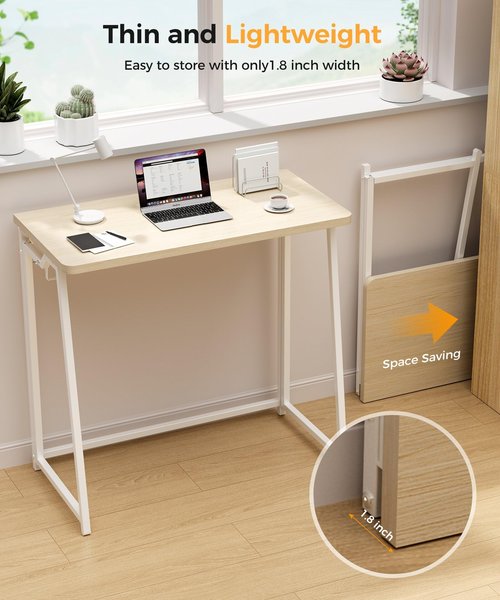 POLWKZU Folding Desk Small Foldable Desk for Small Space, 31.5 Inches Writing Computer Desks in Study, Home Office Foldable Office Desks for Bedroom, Oak
