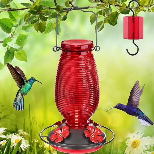 FEED GARDEN Glass Hummingbird Feeder - 16 Oz Purple & 20 Oz Red for Vibrant Garden Decor