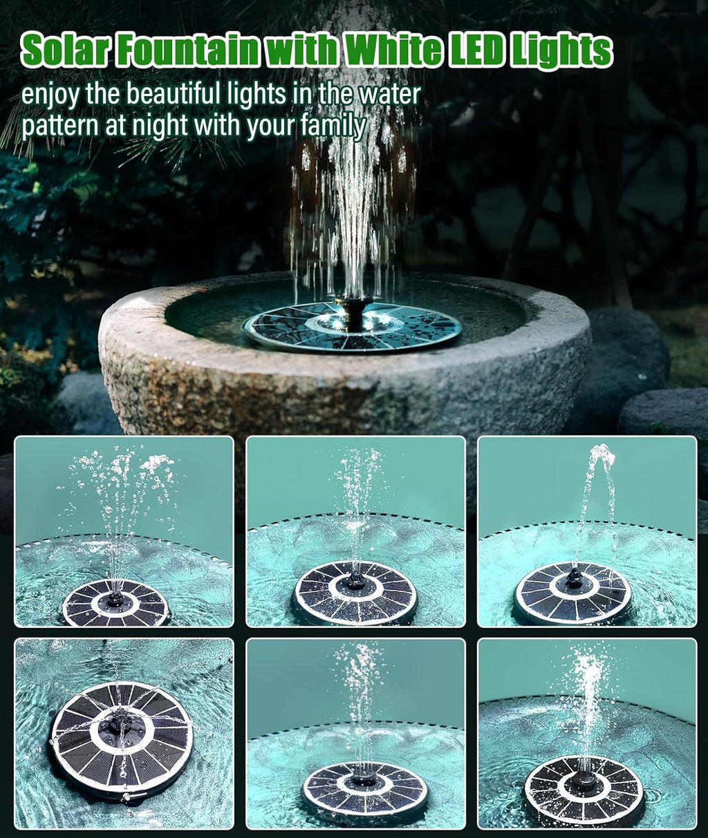 SZMP Solar Fountain - Upgraded 100% Glass Panel, 3.5W Floating Water Pump with 2000mAh Battery & 7 Nozzles | Ideal for Garden & Pond