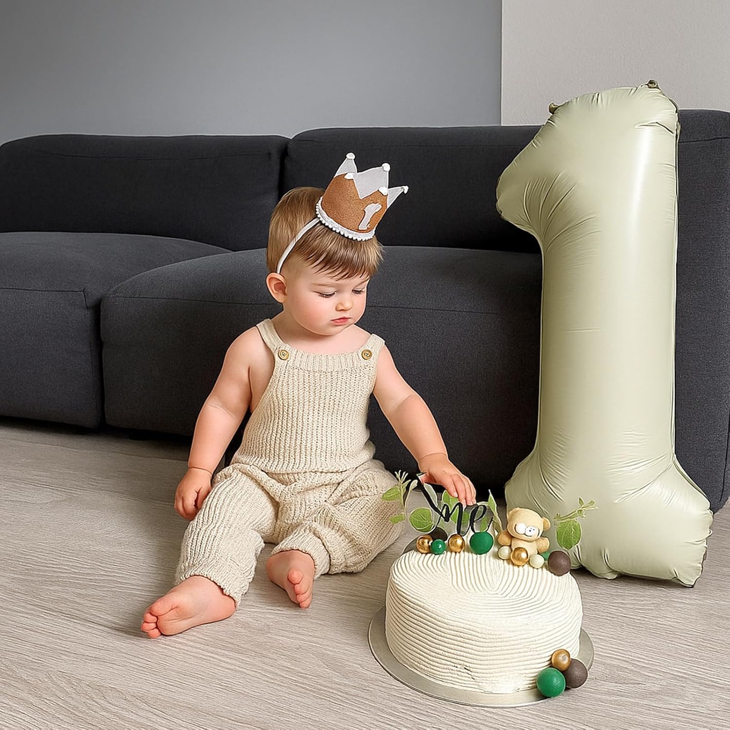 Skiennix 40-Inch Beige Number 1 Balloon - Large Cream White Foil for 1st Birthday Decorations
