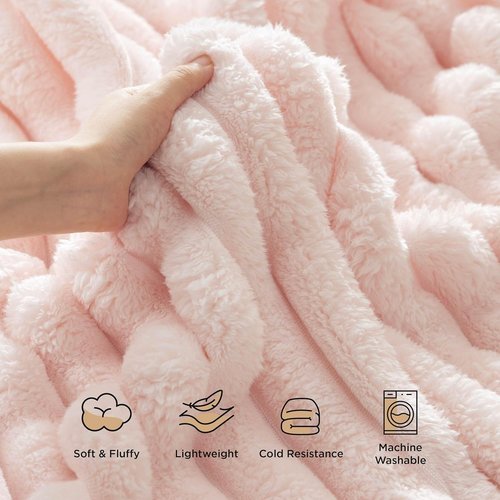 Bedsure Pink Throw Blanket - Fluffy 350GSM Cozy Plush Fleece for Women | 50x60 Inches, Cute Striped Design