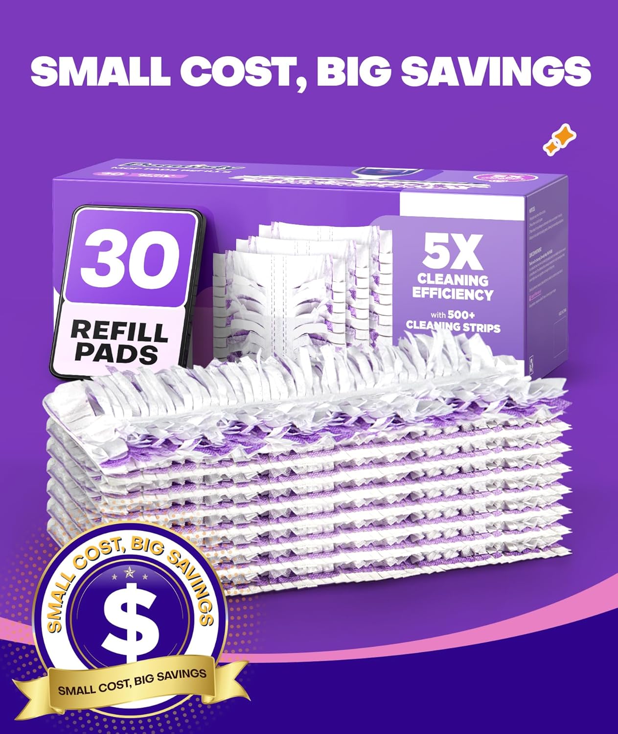 Skiennix 5X Cleaning Power Mop Refills - 30 Count Multi-Surface Replacement Pads for Swiffer Power Mop