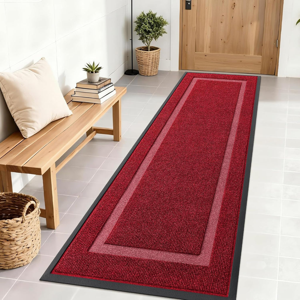 OLANLY Waterproof Front Door Mat - All-Season Indoor/Outdoor Doormat, Easy Clean, 71x23, Wine Red