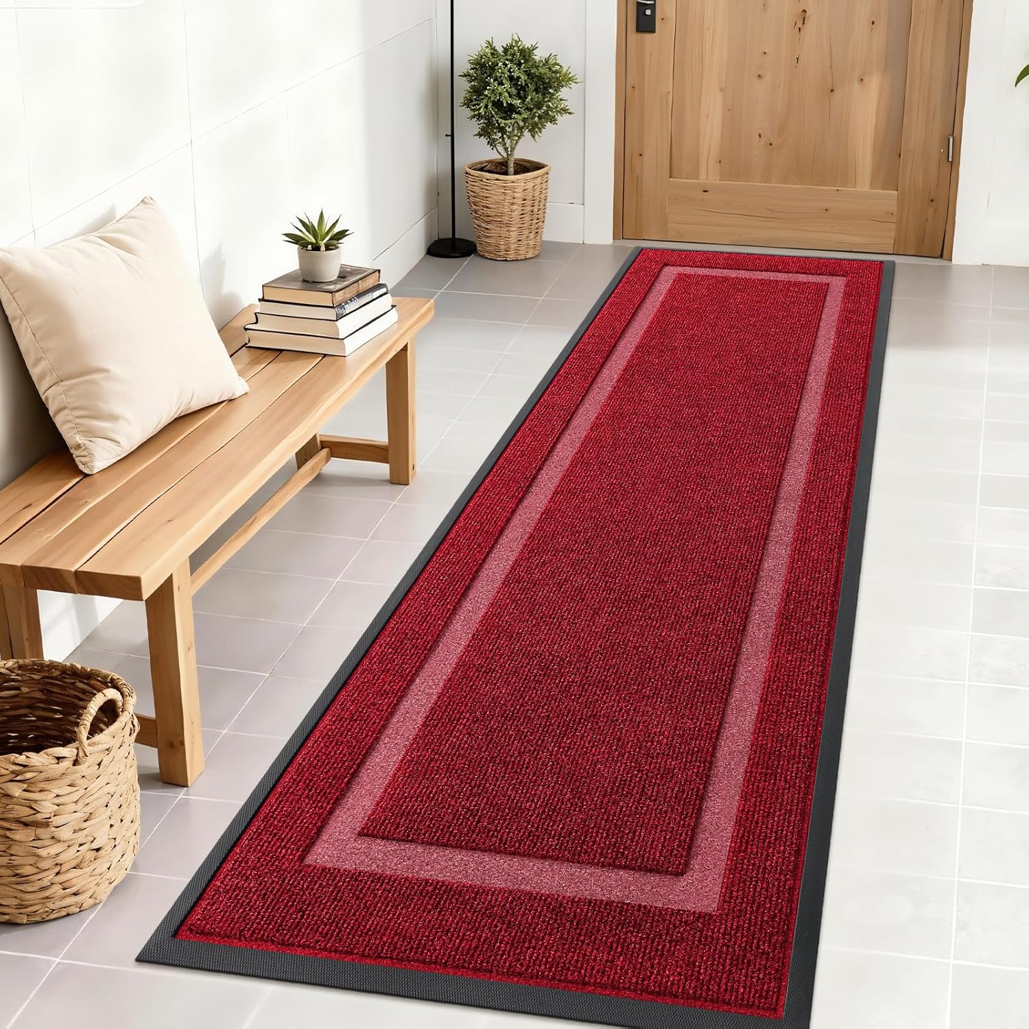 OLANLY Waterproof Front Door Mat - All-Season Indoor/Outdoor Doormat, Easy Clean, 71x23, Wine Red