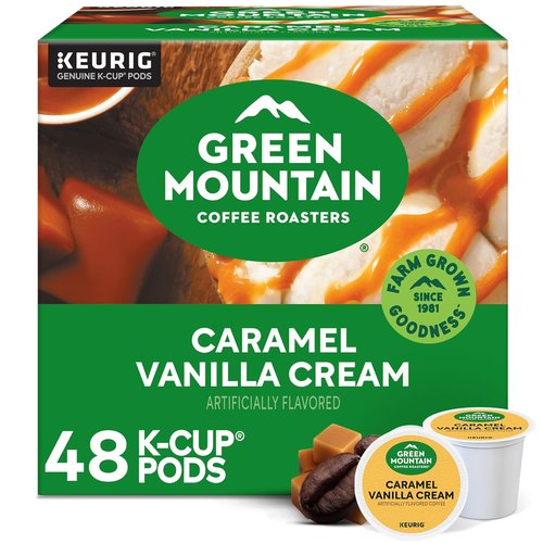 Green Mountain Coffee Roasters Caramel Vanilla Cream - Flavored Light Roast K-Cup Pods | 48 Count