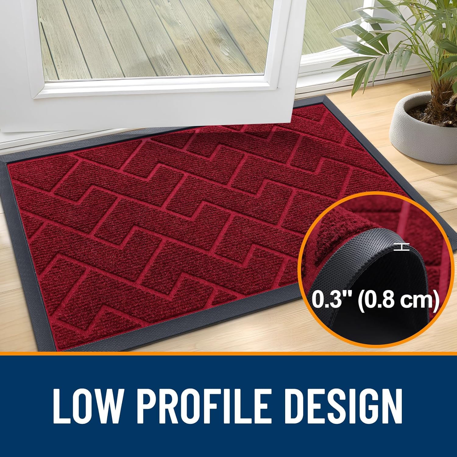 OLANLY Waterproof Front Door Mat - All-Season Herringbone Design | Easy Clean, Low Profile, Wine Red (71x47)