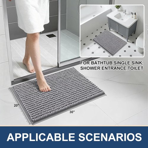 Arotive Bathroom Rugs - Extra Soft Shaggy Chenille Bath Mats | 32x20, Machine Washable, Grey