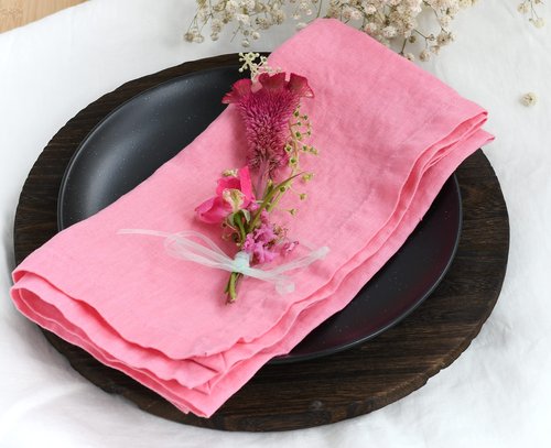 Linkslove Home Linen Napkins 8 Pack– 100% Pure Linen Cloth Napkins for Party and Festival, Flamingo Pink Linen Napkins Set of 8, 20x20 Inch, Great Gift, Machine Washable, Washed Soft Luxury