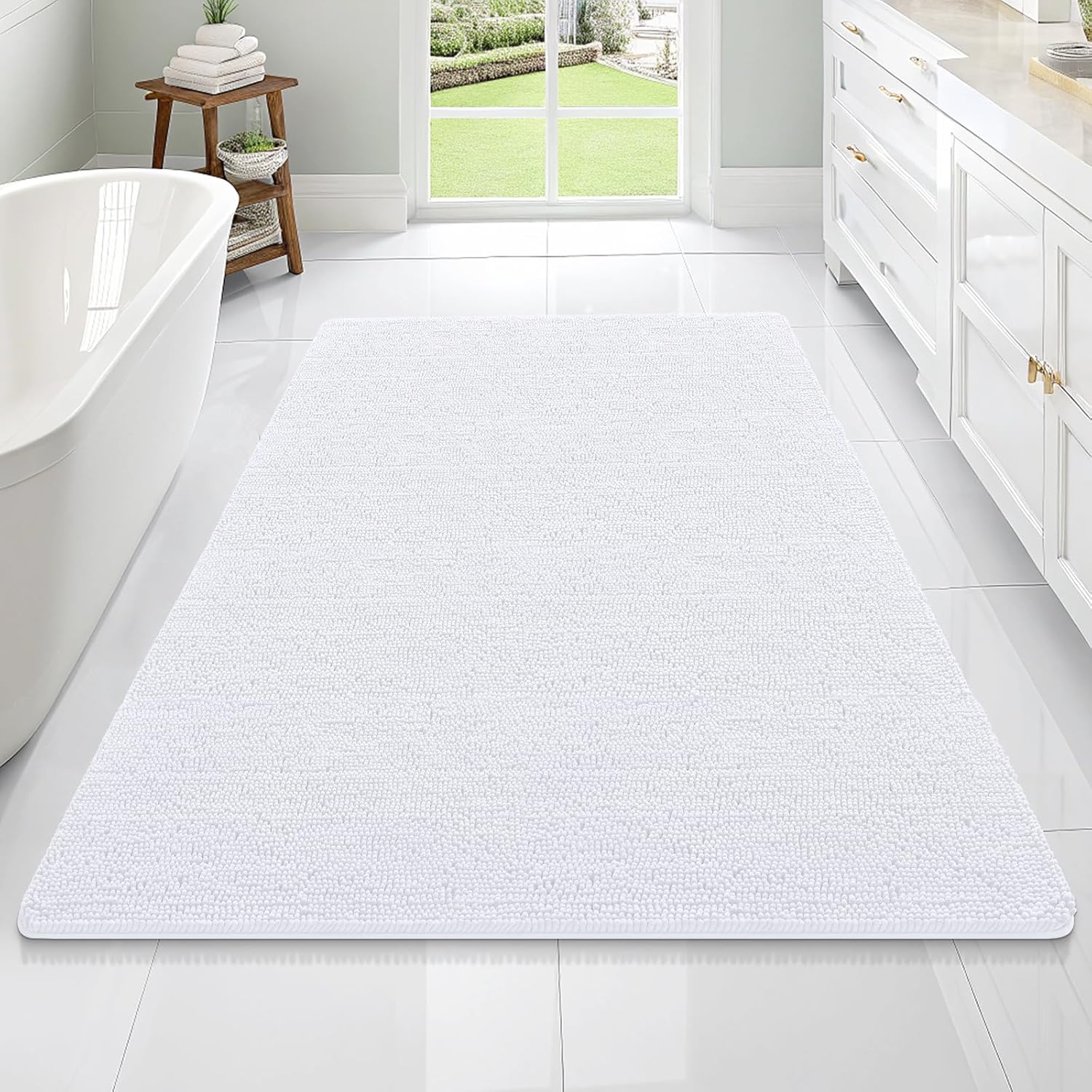 OLANLY Large Bathroom Rugs - Extra Soft Chenille Bath Mats | Quick-Dry, Machine Washable, 70x46, White