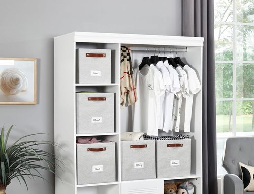 DECOMOMO Storage Cubes - 13x13x13 Fabric Organizer Bins with Labels | Set of 6 in Light Texture Grey