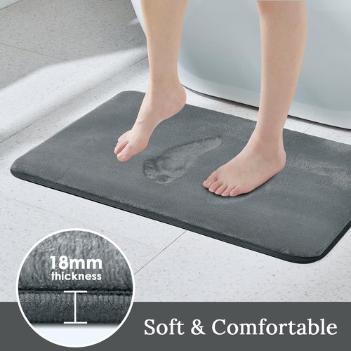HUXMEYSON Grey Bathroom Rugs Set, 3 Piece, Ultra Soft Velvet Memory Foam, Non-Slip & PVC Backing, Washable Quick Dry, 17"x24"+20"x32"+U Shape 20"x20"